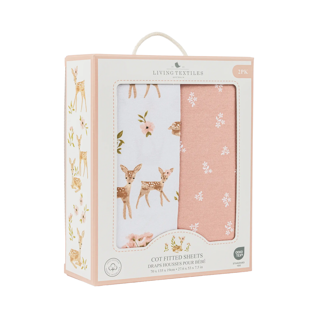 LIVING TEXTILES  2PK JERSEY COT FITTED SHEET - SOPHIA'S GARDEN