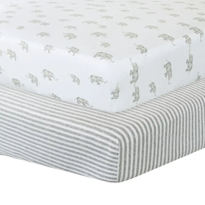 Living Textiles 2pk Jersey Cot Fitted Sheet - Elephant