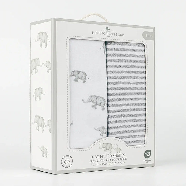 Living Textiles 2pk Jersey Cot Fitted Sheet - Elephant