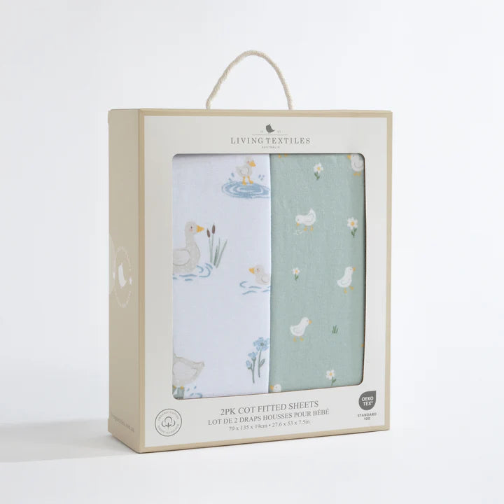 Living Textiles 2 Pack Organic Jersey Cot Fitted Sheets - Goosey Goosey