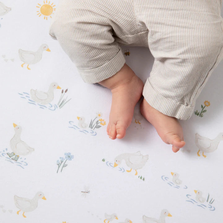 Living Textiles 2 Pack Organic Jersey Cot Fitted Sheets - Goosey Goosey
