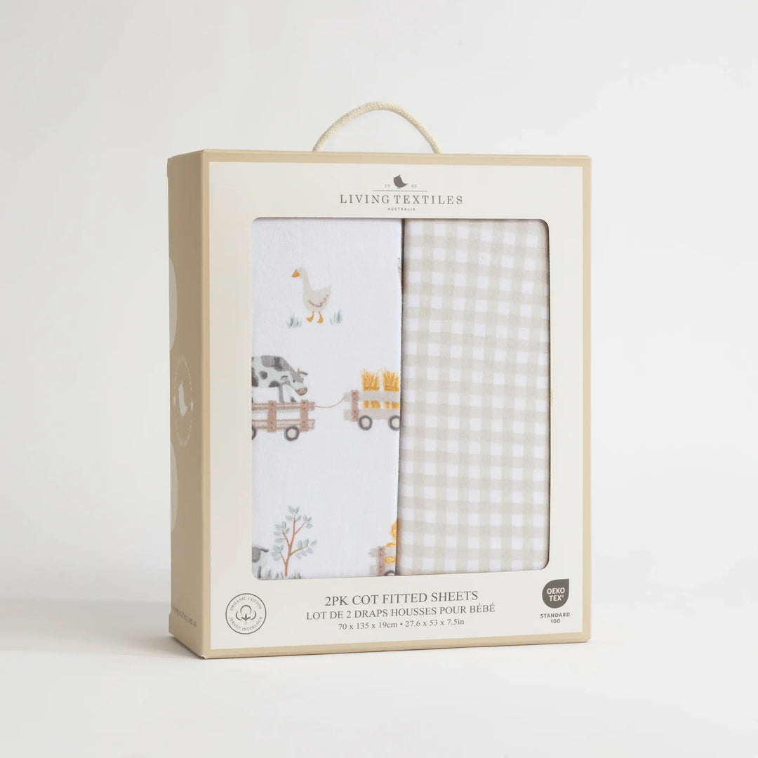 Living Textiles 2 Pack Cot Fitted Sheets - Tractor Ride