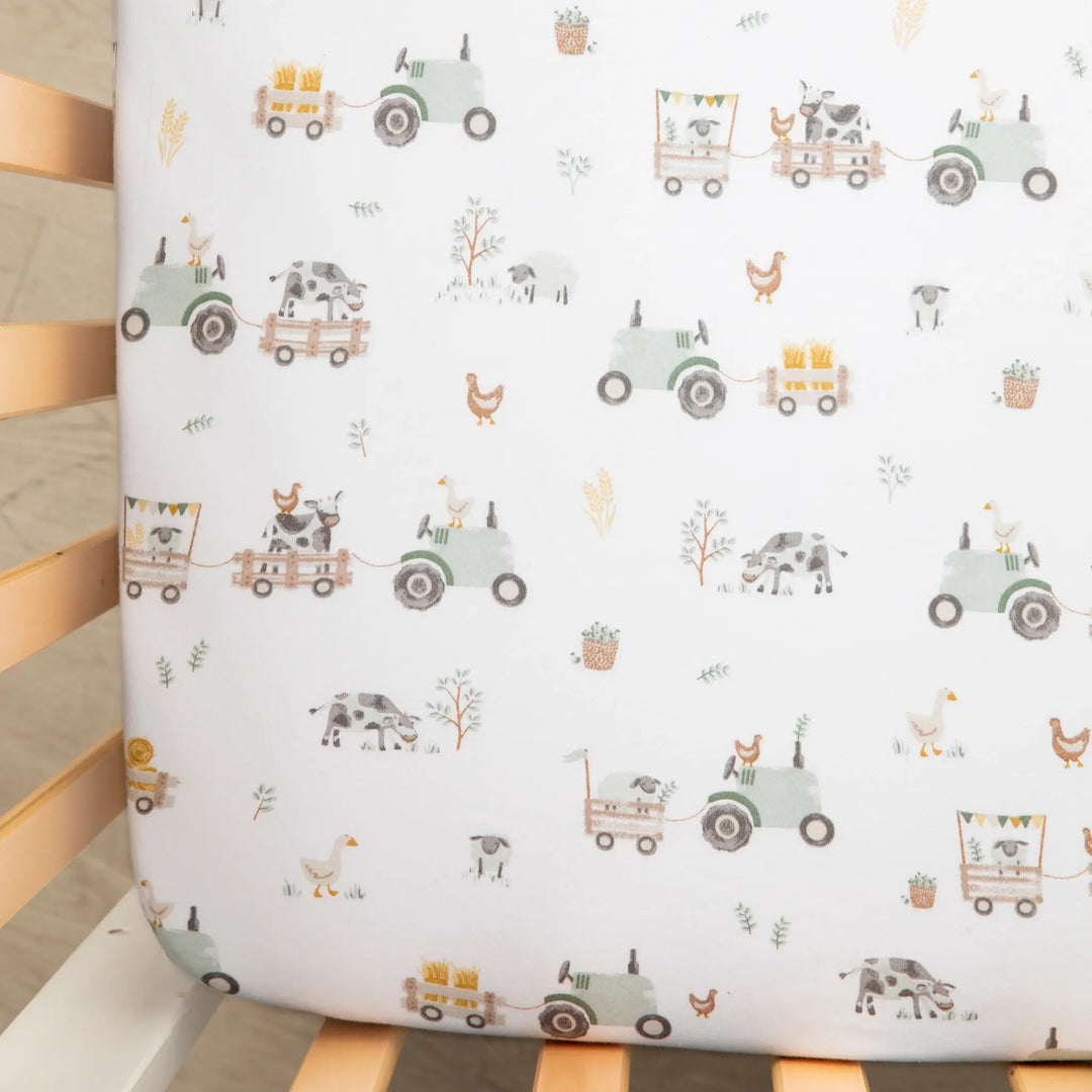 Living Textiles 2 Pack Cot Fitted Sheets - Tractor Ride