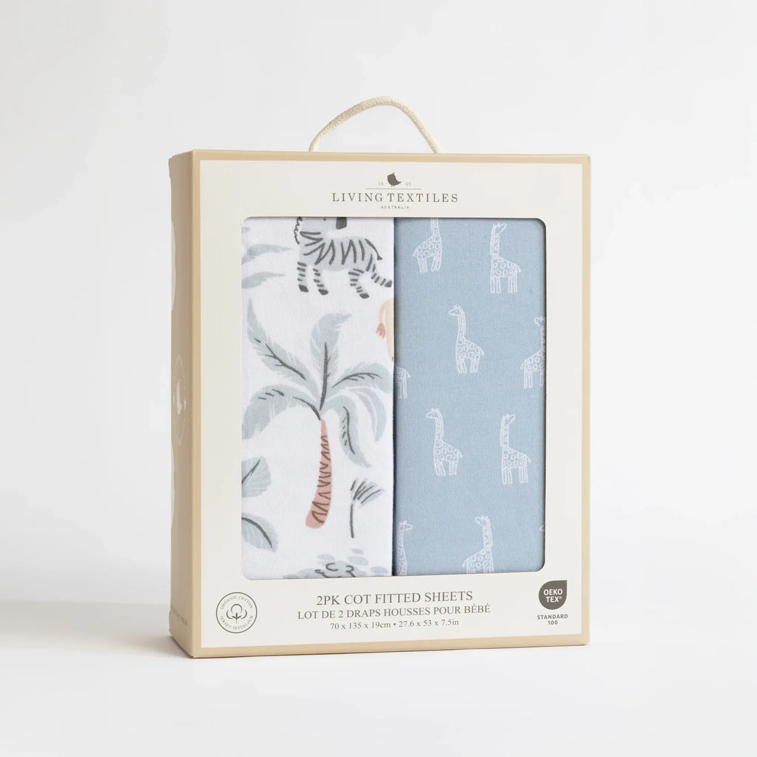 Living Textiles 2 Pack Organic Jersey Cot Fitted Sheets - Wild Safari