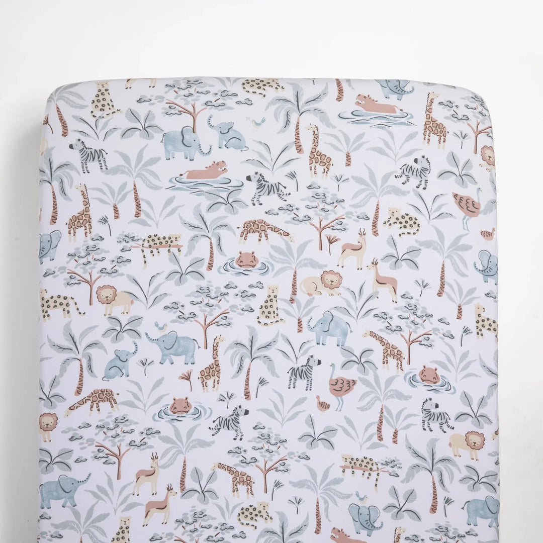 Living Textiles 2 Pack Organic Jersey Cot Fitted Sheets - Wild Safari