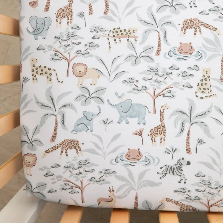 Living Textiles 2 Pack Organic Jersey Cot Fitted Sheets - Wild Safari