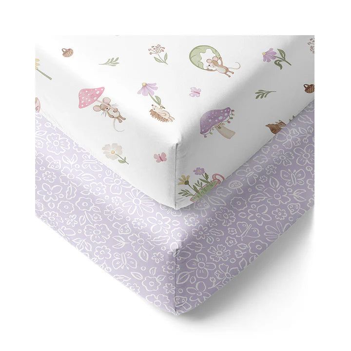 Living Textiles Organic Cot Fitted Sheet 2 Pack - Whimsical Wonderland