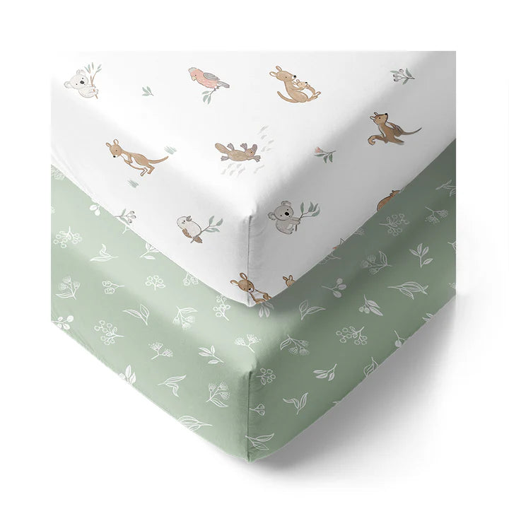 Living Textiles 2 Pack Organic Cot Fitted Sheet - Australiana