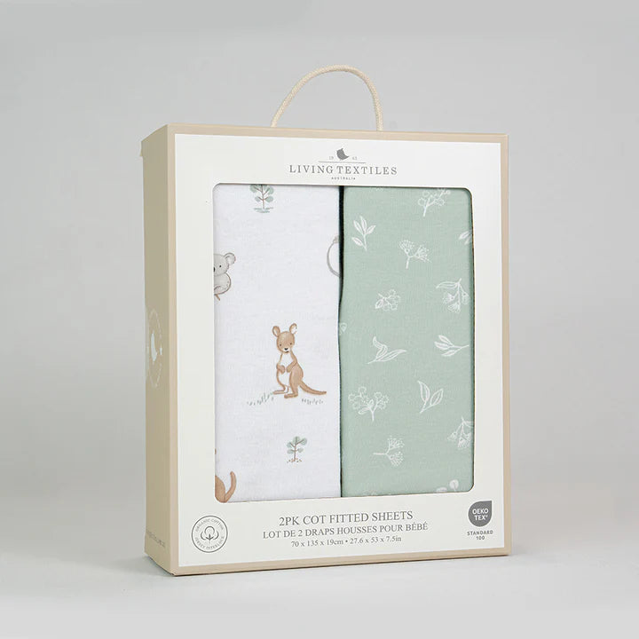 Living Textiles 2 Pack Organic Cot Fitted Sheet - Australiana