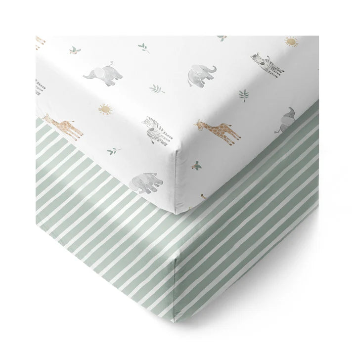 Living Textiles 2 Pack Organic Cot Fitted Sheet - Roam & Roar