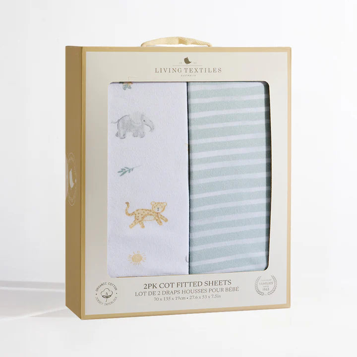 Living Textiles 2 Pack Organic Cot Fitted Sheet - Roam & Roar