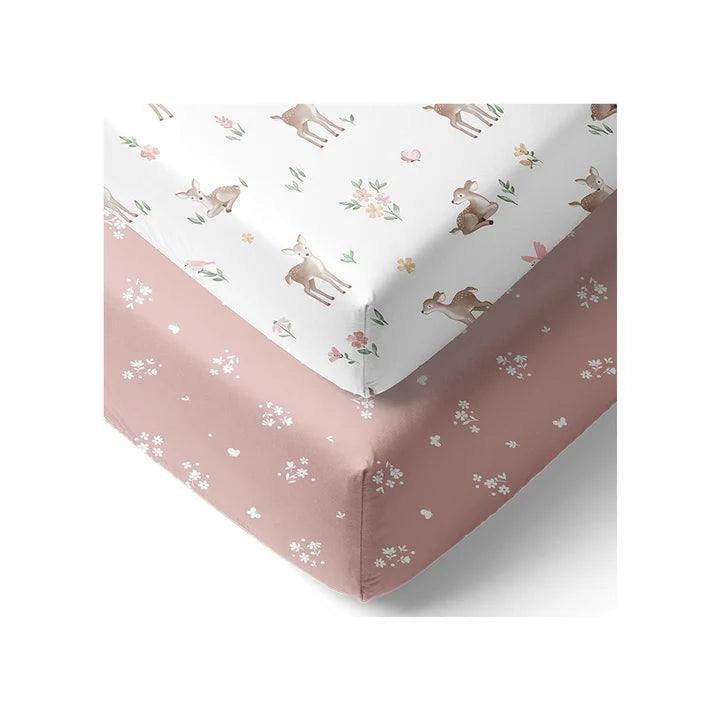Living Textiles 2 Pack Organic Cot Fitted Sheet - Fawn Fables