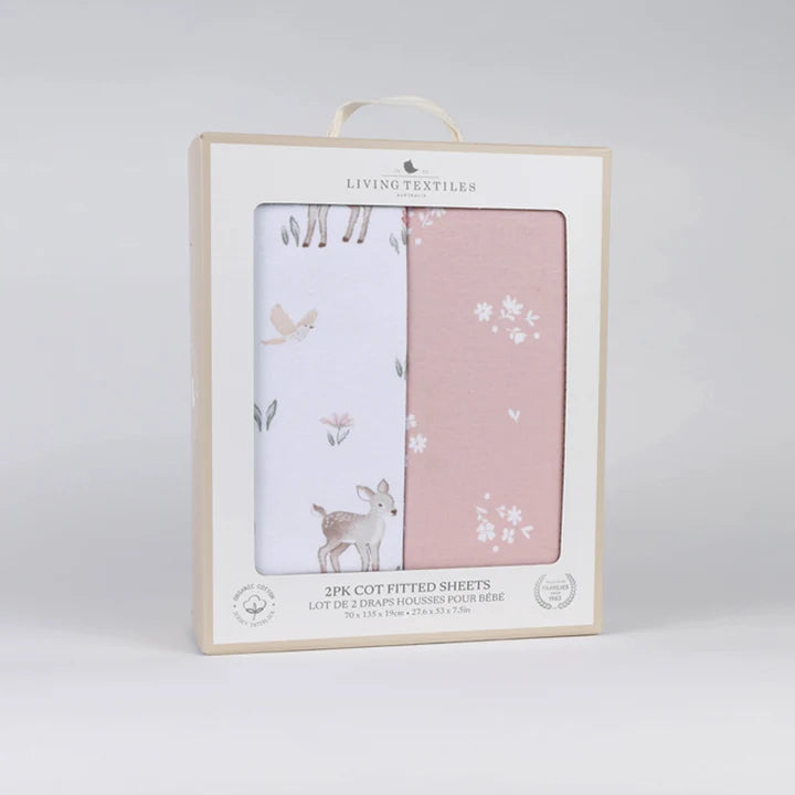 Living Textiles 2 Pack Organic Cot Fitted Sheet - Fawn Fables