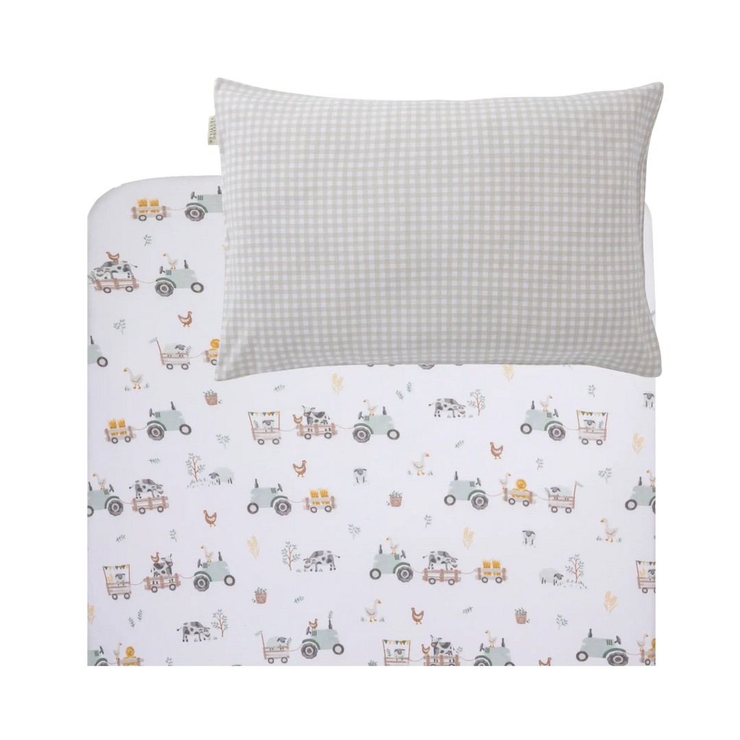 Living Textiles 1 Pack Port-a-Cot Sheet & Pillow Case Set- Tractor Ride