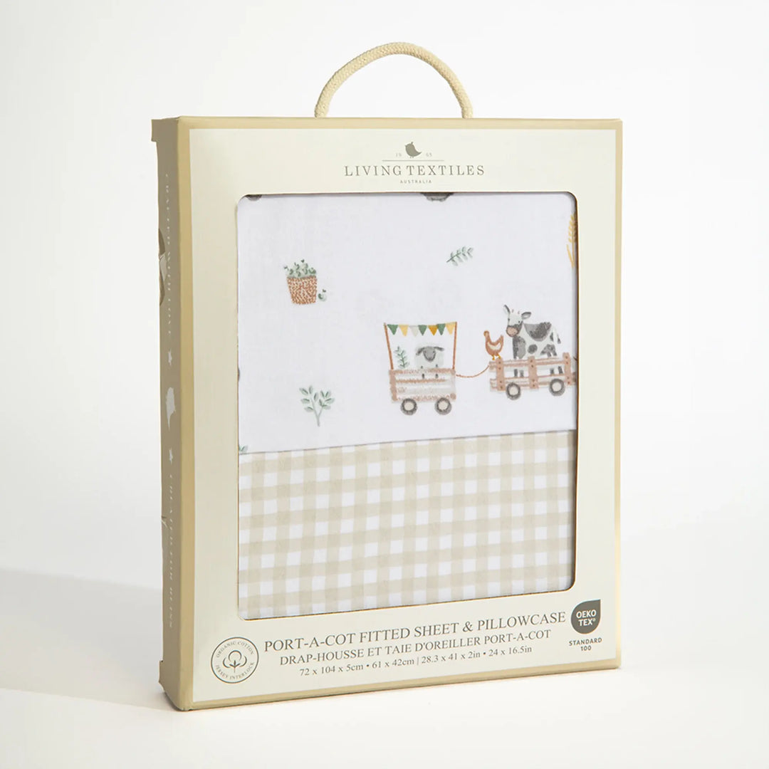 Living Textiles 1 Pack Port-a-Cot Sheet & Pillow Case Set- Tractor Ride