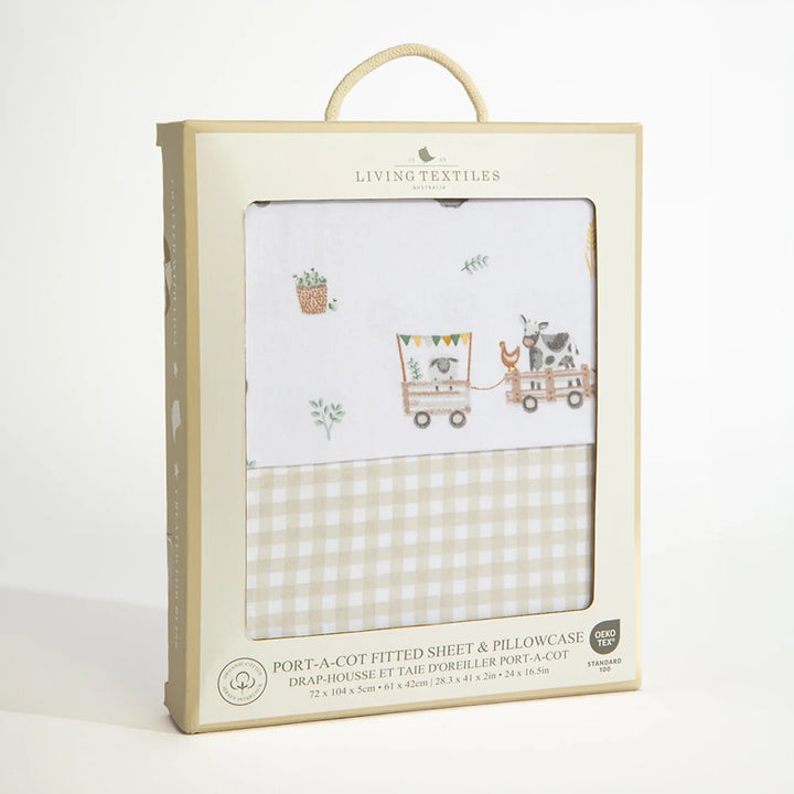 Living Textiles 1 Pack Port-a-Cot Sheet & Pillow Case Set- Tractor Ride