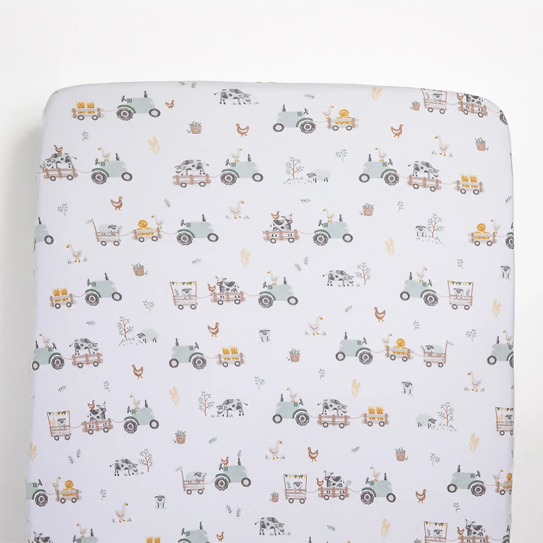 Living Textiles 1 Pack Port-a-Cot Sheet & Pillow Case Set- Tractor Ride
