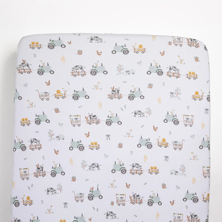 Living Textiles 1 Pack Port-a-Cot Sheet & Pillow Case Set- Tractor Ride