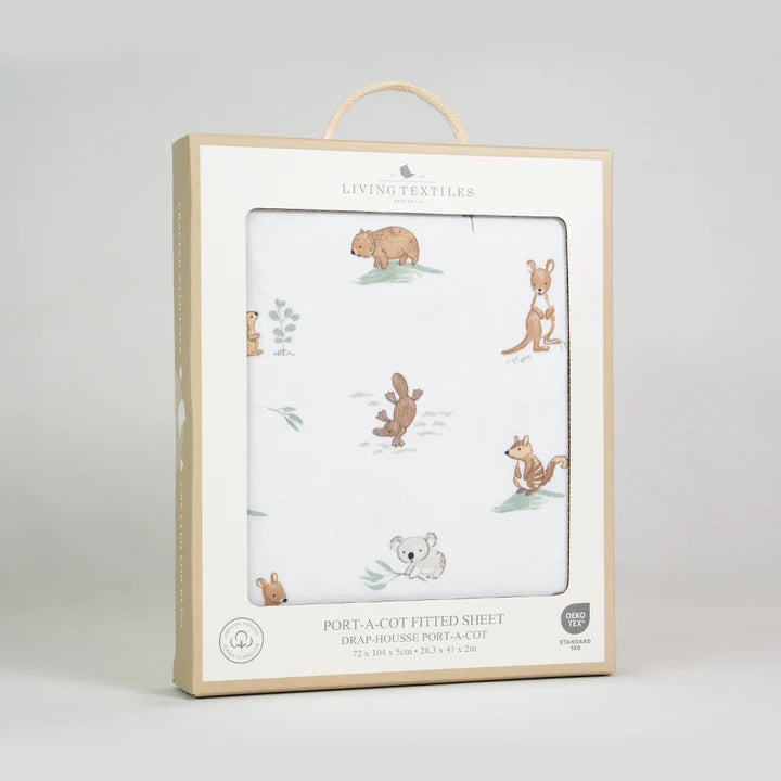 Living Textiles Organic Port-a-Cot Fitted Sheet - Australiana
