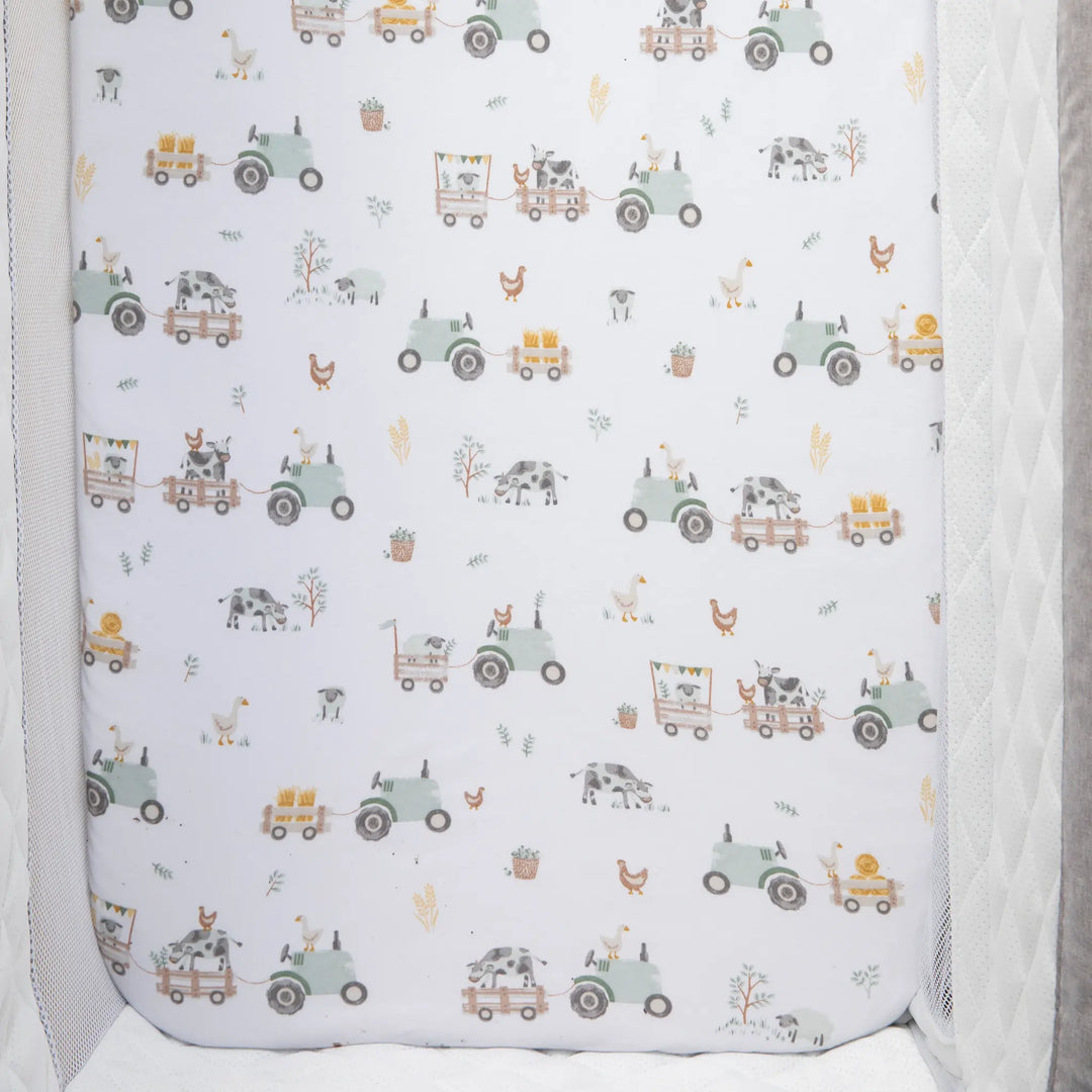 Living Textiles 1 Pack Bedside Sleeper Fitted Sheet- Tractor Ride