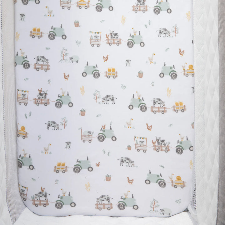 Living Textiles 1 Pack Bedside Sleeper Fitted Sheet- Tractor Ride