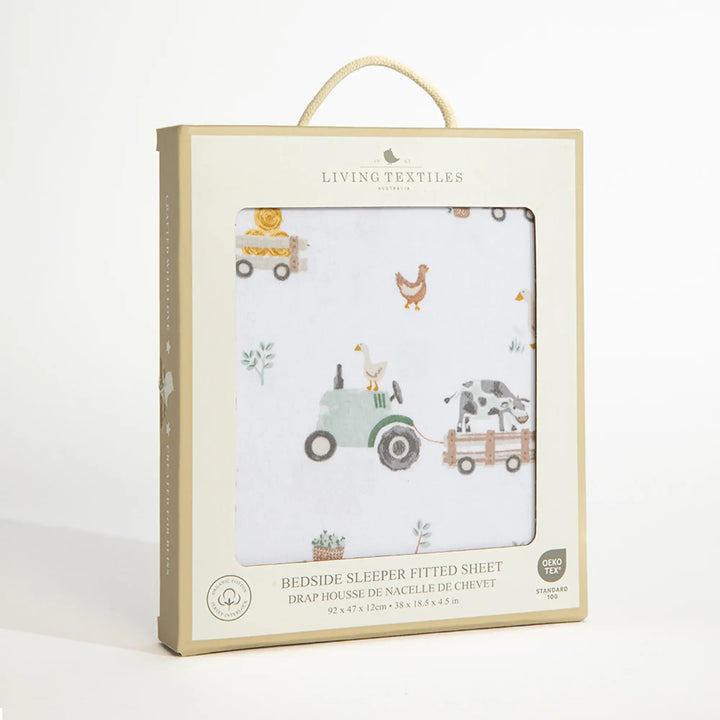 Living Textiles 1 Pack Bedside Sleeper Fitted Sheet- Tractor Ride