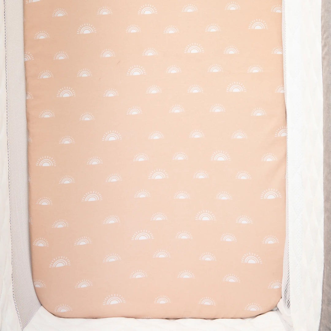 Living Textiles 1 Pack Bedside Sleeper Fitted Sheet- Dusk Rainbow/Bohemian Bliss