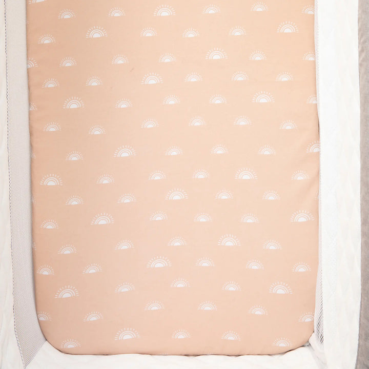 Living Textiles 1 Pack Bedside Sleeper Fitted Sheet- Dusk Rainbow/Bohemian Bliss