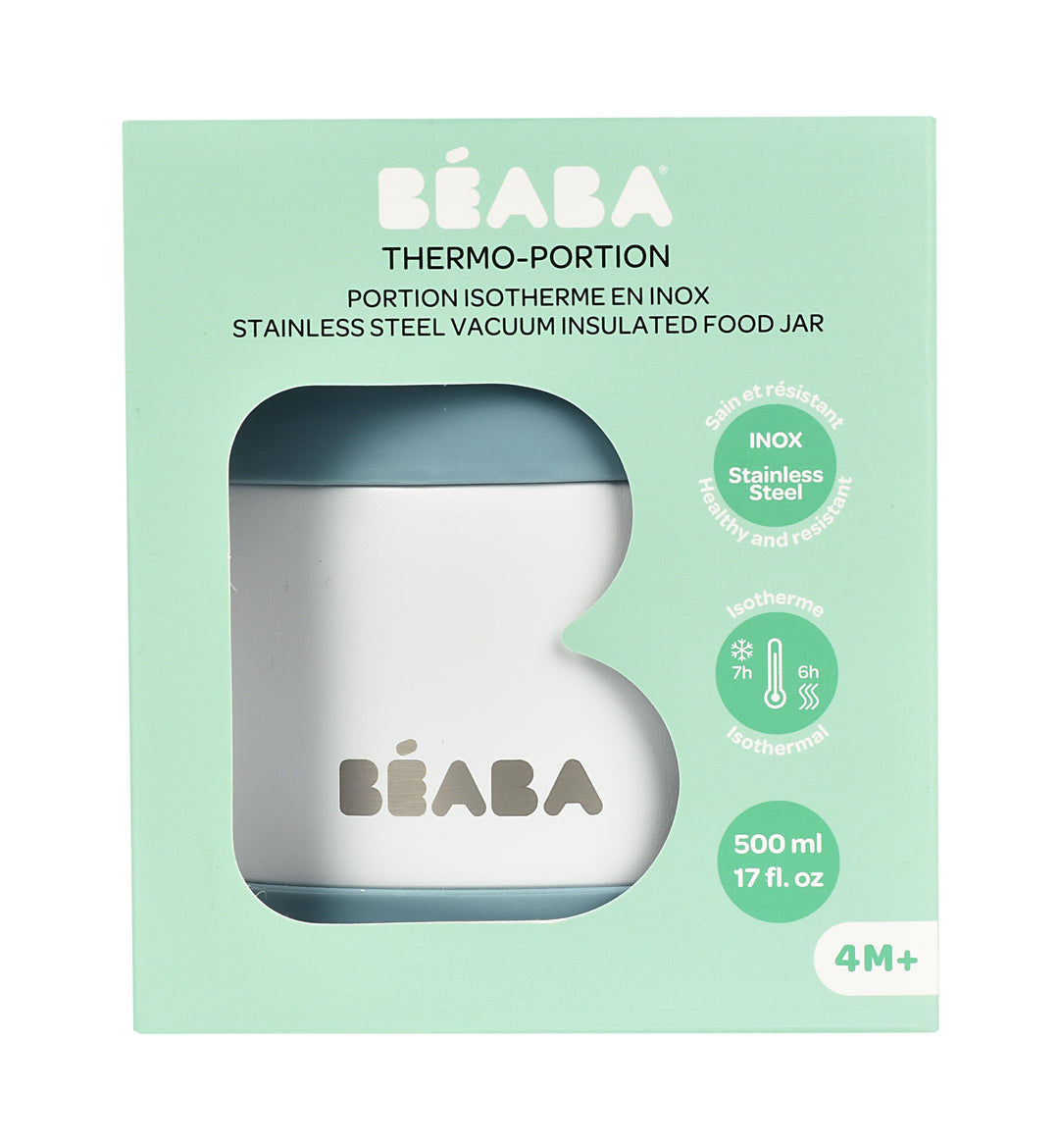Beaba Stainless Steel Isothermal Portion 500ml - Baltic Blue / White