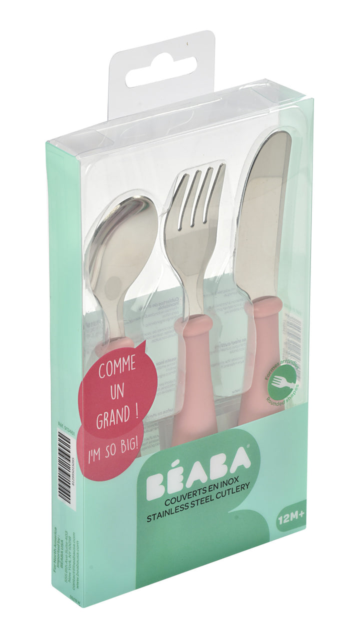 Beaba Stainless Steel Training Cutlery 3 Piece Set - Vintage Pink