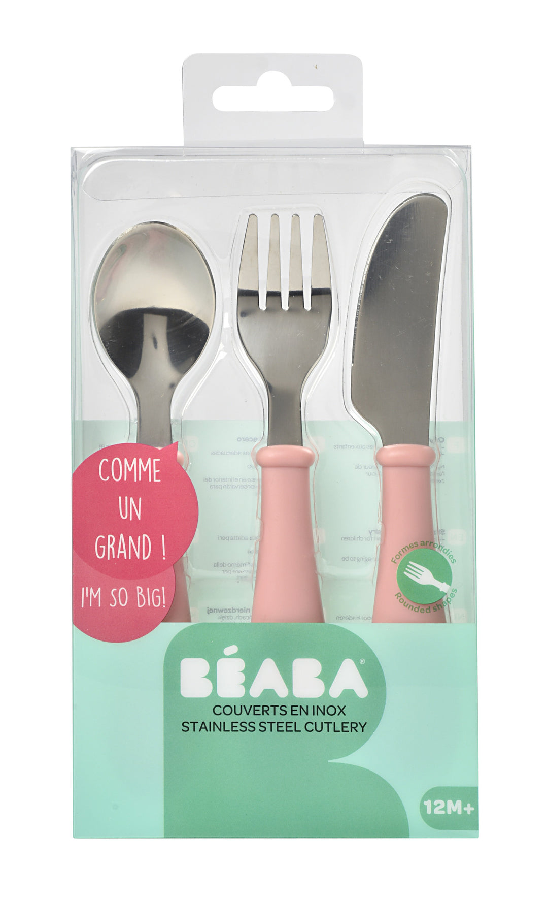 Beaba Stainless Steel Training Cutlery 3 Piece Set - Vintage Pink