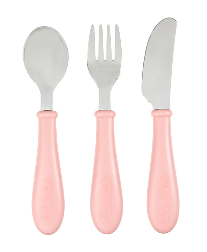 Beaba Stainless Steel Training Cutlery 3 Piece Set - Vintage Pink