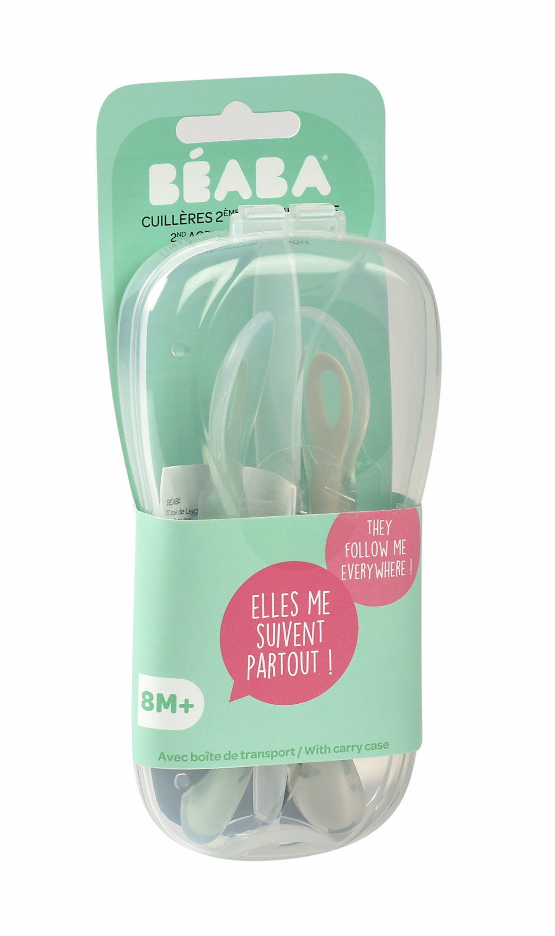 Beaba 2nd Stage Soft Silicone Spoon with case - Velvet Grey/Sage Green