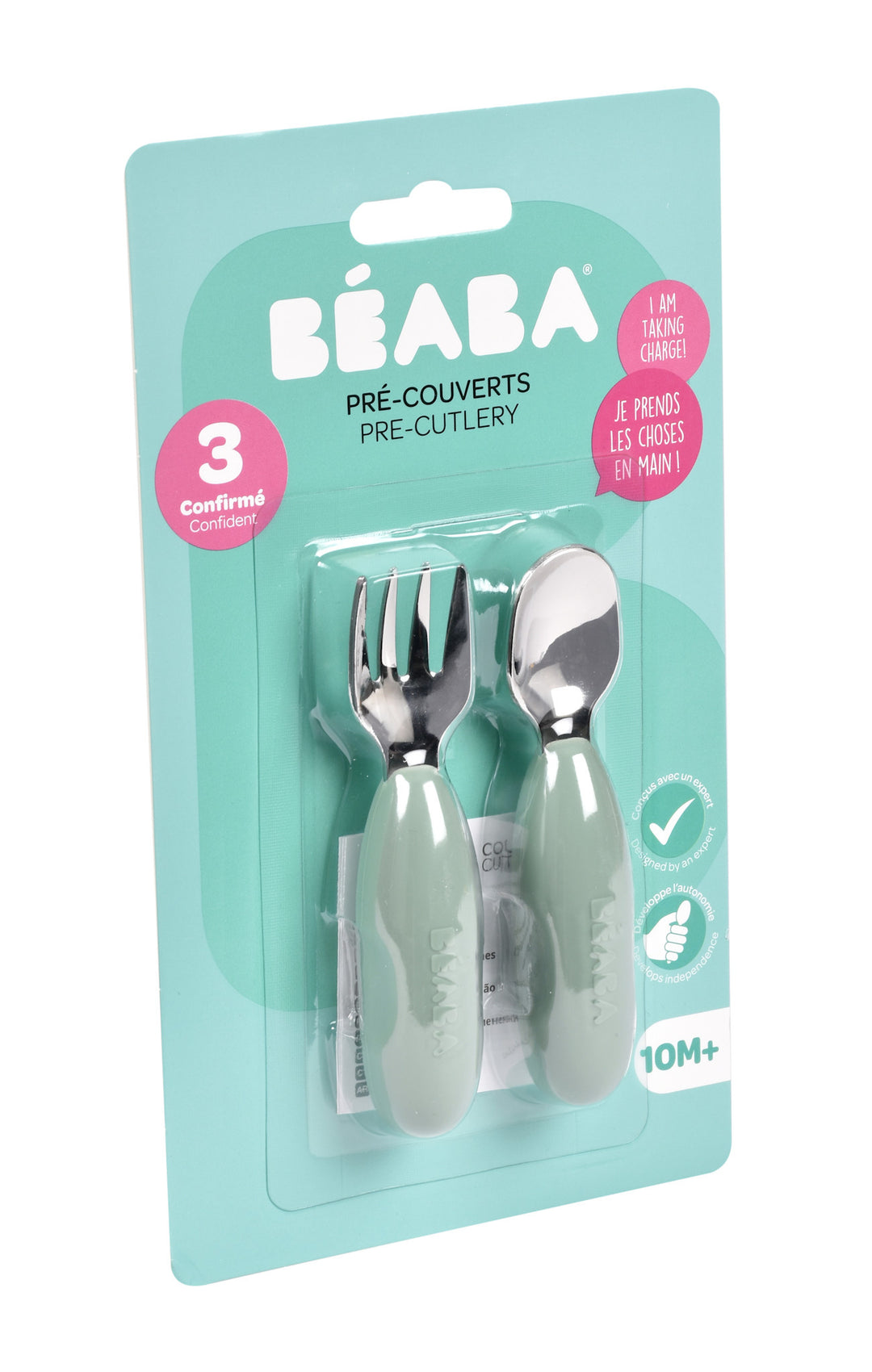 Beaba Fork & Spoon Stainless Steel Pre-Cutlery - Sage Green