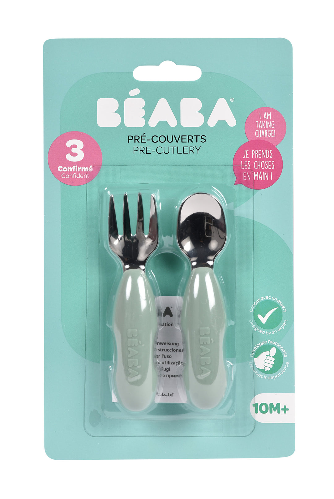 Beaba Fork & Spoon Stainless Steel Pre-Cutlery - Sage Green