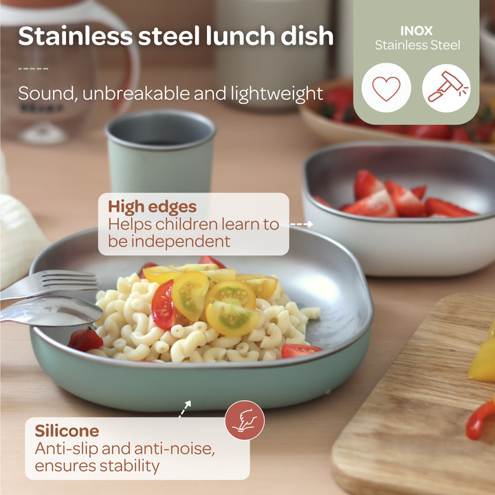 Beaba Stainless steel meal set - Sage Green