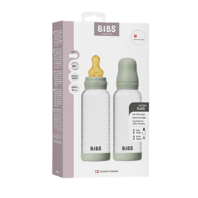 Bibs Glass Bottle Complete Set (2 Pack) 240ml Latex - Sage