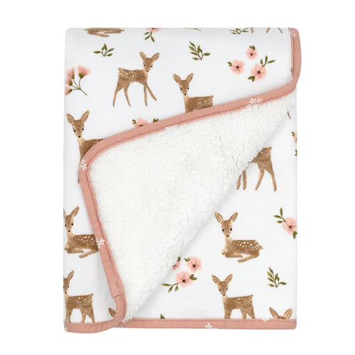 Living Textiles Jersey/Sherpa Pram Blanket - Sophia's Garden
