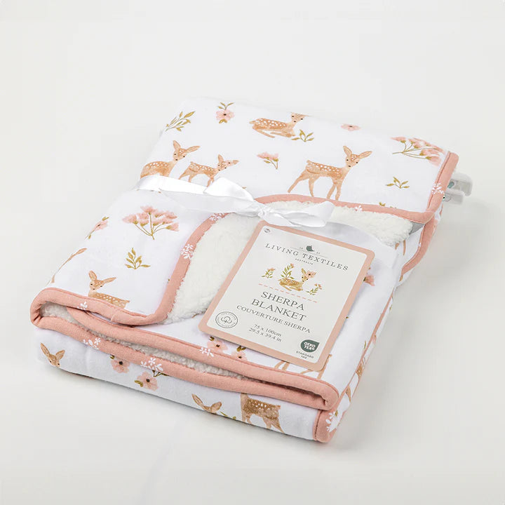 Living Textiles Jersey/Sherpa Pram Blanket - Sophia's Garden