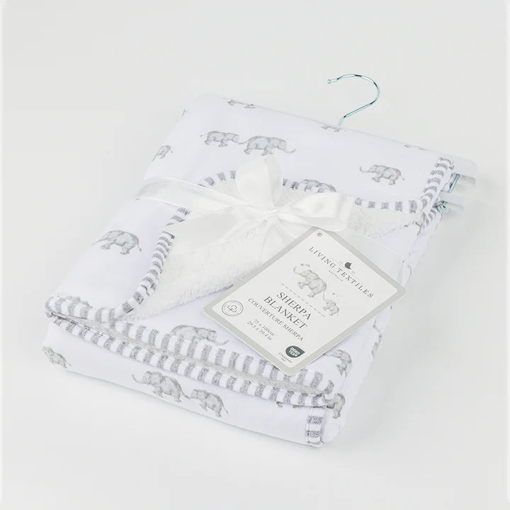 Living Textiles Jersey/Sherpa Pram Blanket - Watercolour Elephant