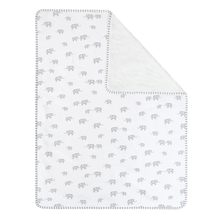 Living Textiles Jersey/Sherpa Pram Blanket - Watercolour Elephant
