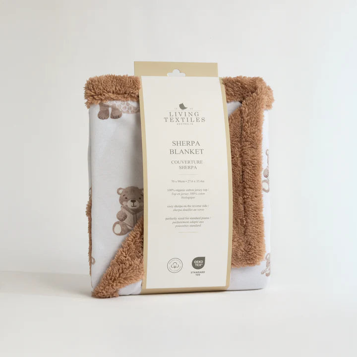 Living Textiles Organic Jersey Sherpa Blanket - Cuddly Bear