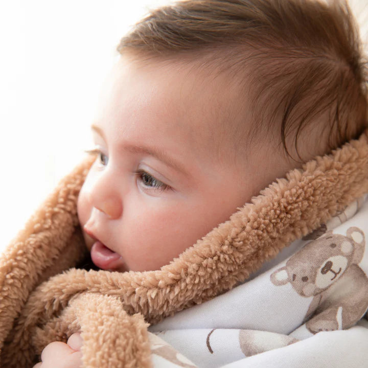Living Textiles Organic Jersey Sherpa Blanket - Cuddly Bear
