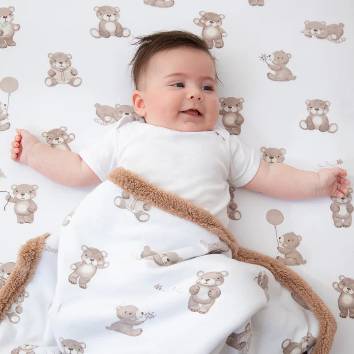 Living Textiles Organic Jersey Sherpa Blanket - Cuddly Bear