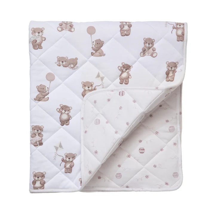 Living Textiles Reversible Organic Jersey Quilted Cot Comforter - Cuddly Bear