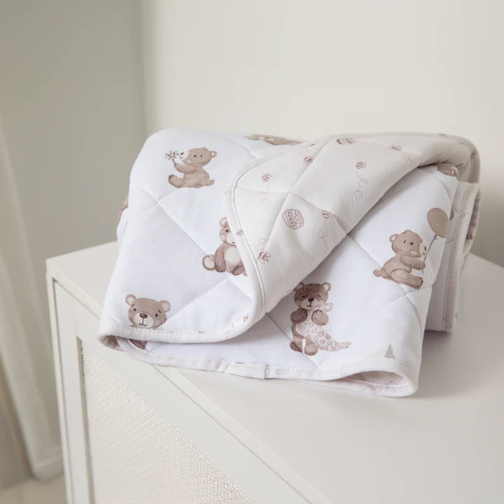 Living Textiles Reversible Organic Jersey Quilted Cot Comforter - Cuddly Bear