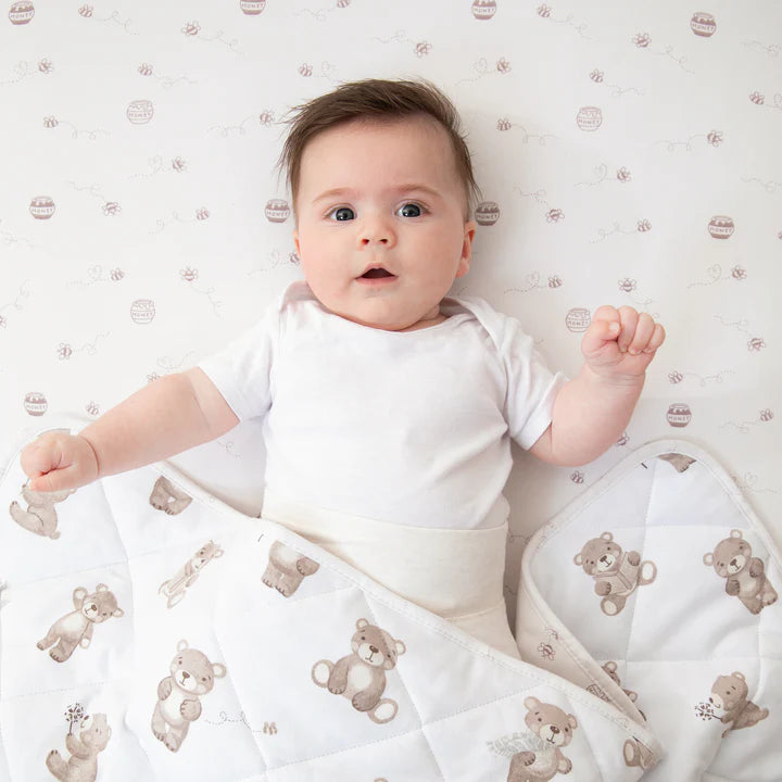 Living Textiles Reversible Organic Jersey Quilted Cot Comforter - Cuddly Bear