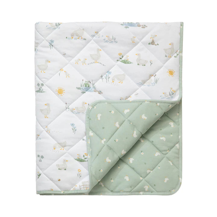 Living Textiles Reversible Organic Jersey Quilted Cot Comforter - Goosey Goosey