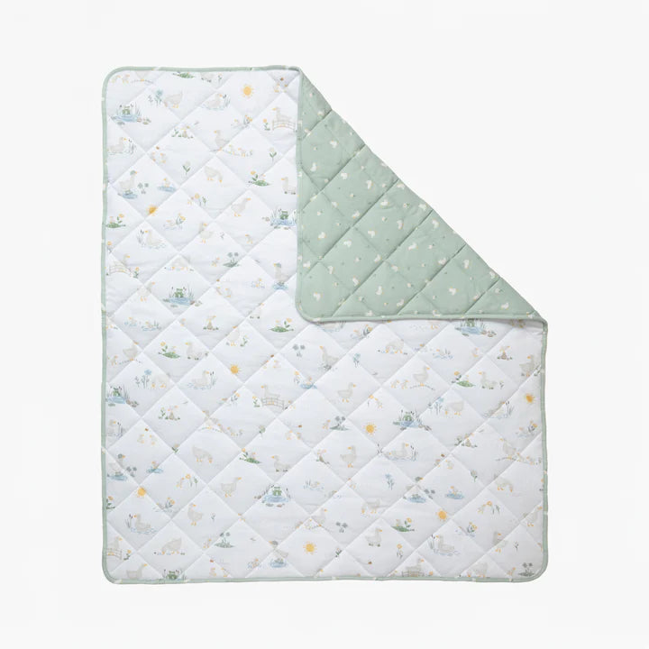 Living Textiles Reversible Organic Jersey Quilted Cot Comforter - Goosey Goosey