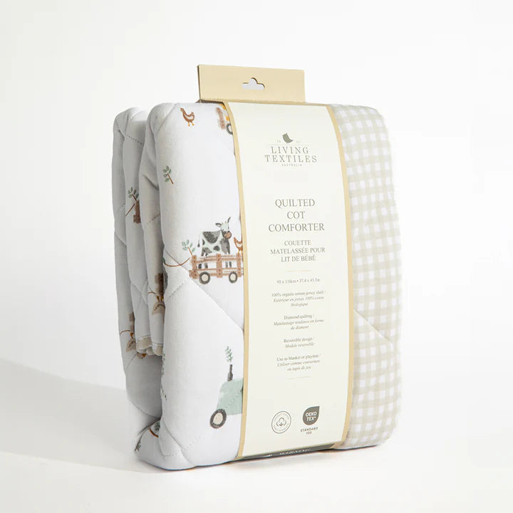 Living Textiles Organic Jersey Quilted Cot Comforter - Tractor Ride